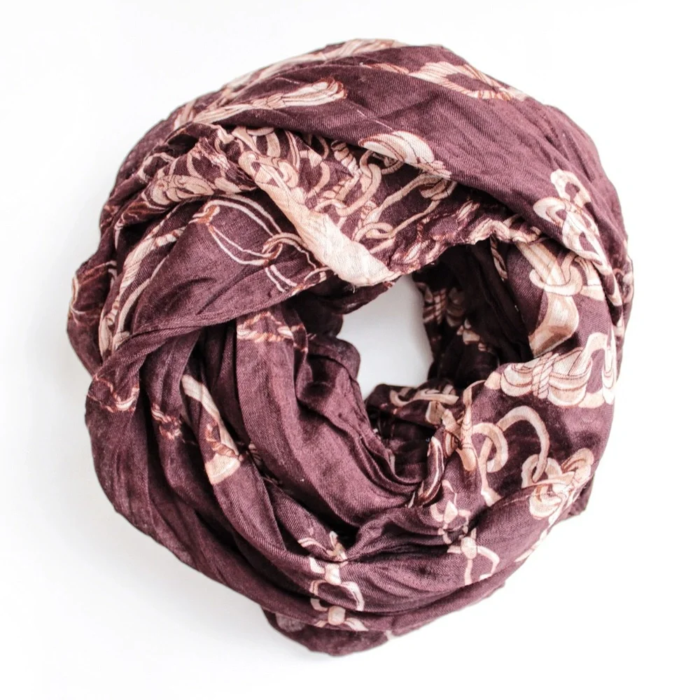 Y2K Brown Chain Print Baroque Square Scarf